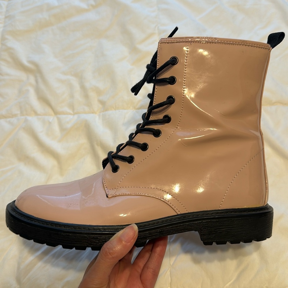 Blush colored combat style boots